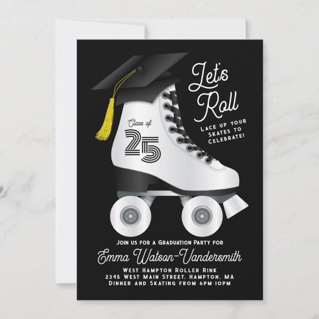 Roller Skate Graduation Party Invitation Black (Front)