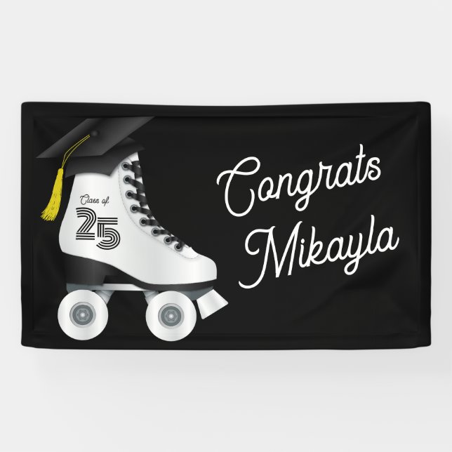 Roller Skate Graduation Party Skating Rink Black Banner (Horizontal)