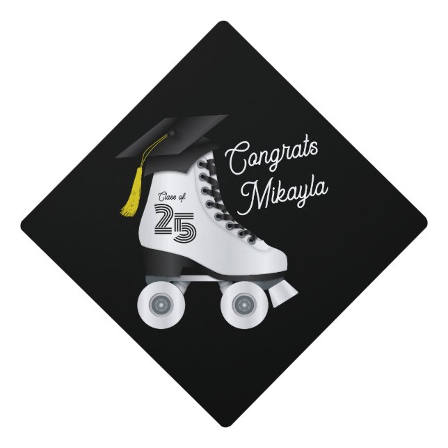 Roller Skate Graduation Party Skating Rink Black Graduation Cap Topper (Front)