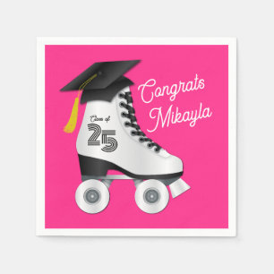 Roller Skate Graduation Party Skating Rink Pink Napkin