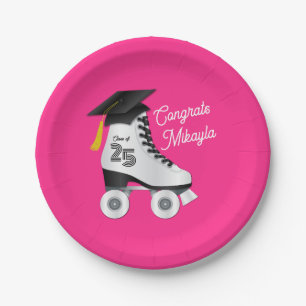 Roller Skate Graduation Party Skating Rink Pink Paper Plate