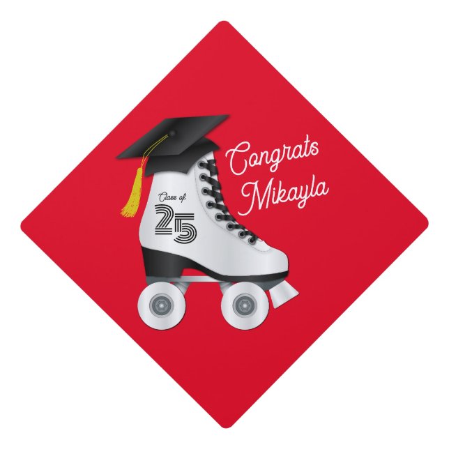 Roller Skate Graduation Party Skating Rink Red Graduation Cap Topper (Front)
