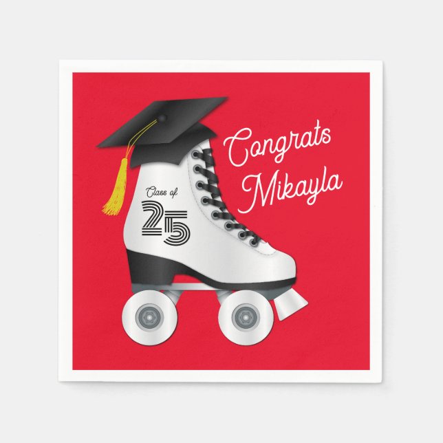 Roller Skate Graduation Party Skating Rink Red Napkin (Front)