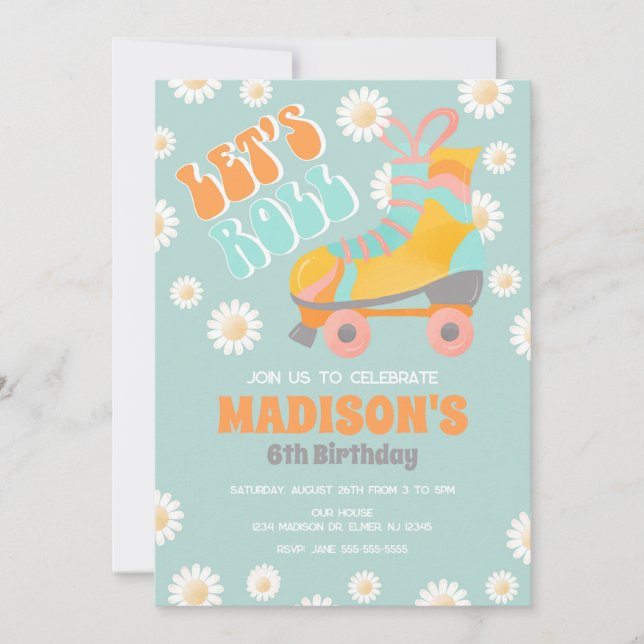 Roller Skate Groovy 70s Theme Retro Birthday Invitation (Front)