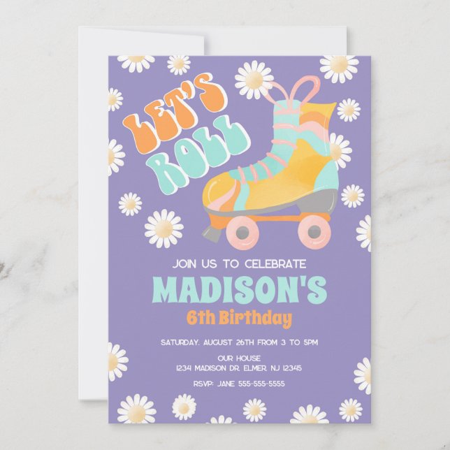 Roller Skate Groovy 70s Theme Retro Birthday Invitation (Front)