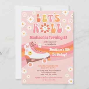 Roller Skate Groovy Retro Birthday Invitations