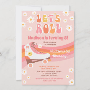 Roller Skate Groovy Retro Birthday Invitations