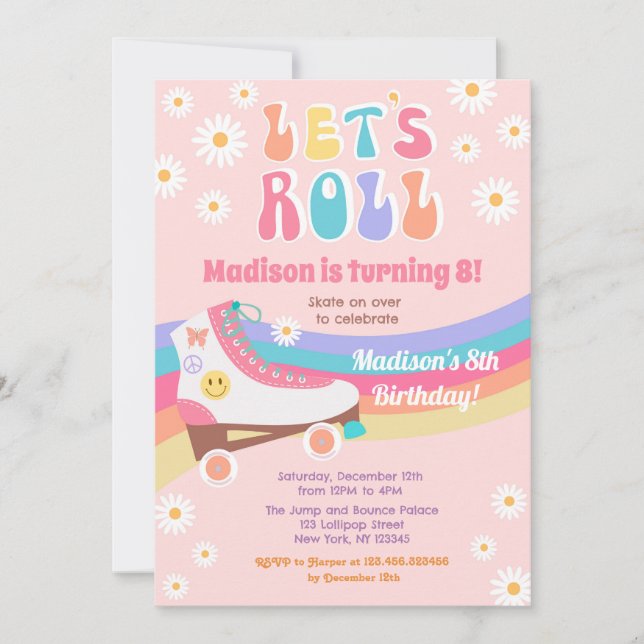 Roller Skate Groovy Retro Birthday Invitations (Front)