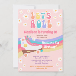 Roller Skate Groovy Retro Birthday Invitations