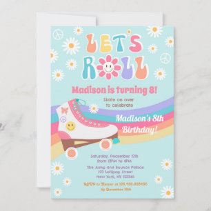 Roller Skate Groovy Retro Birthday Invitations