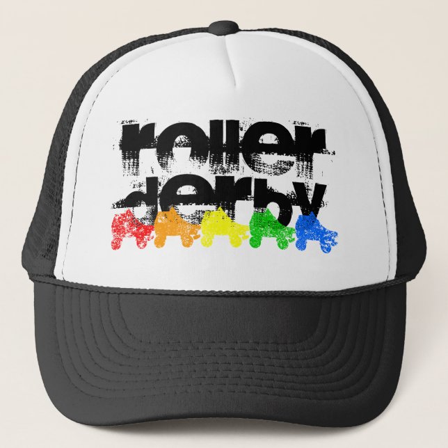 roller skate grunge rainbow trucker hat (Front)