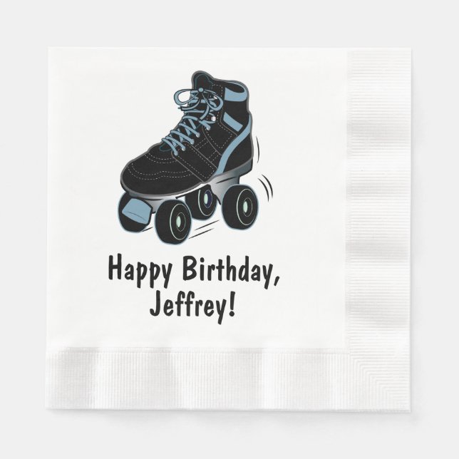 Roller Skate Happy Birthday Name Customizable Napkin (Front)