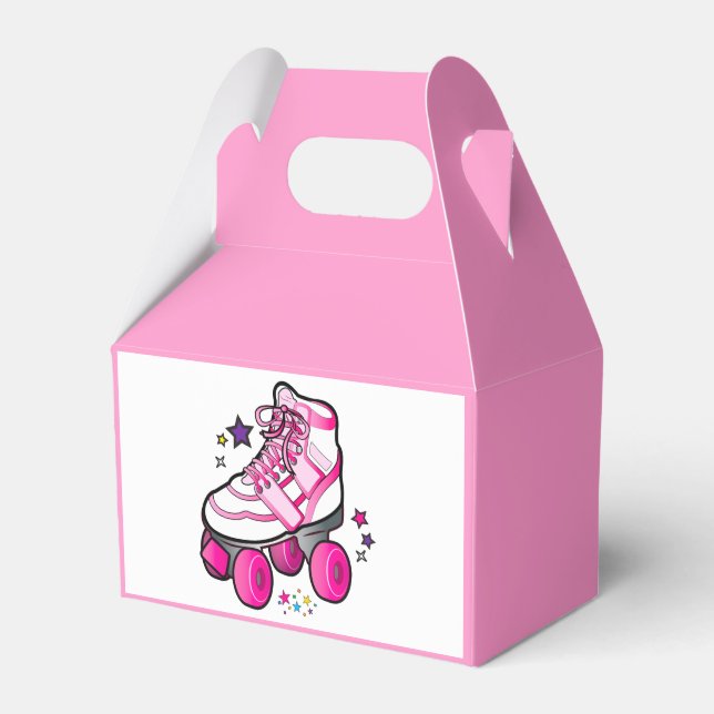 Roller Skate in Pink with Stars Favor Box (Front Side)