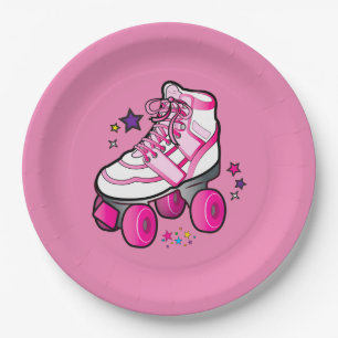 Roller Skate in Pink with Stars Paper Plate