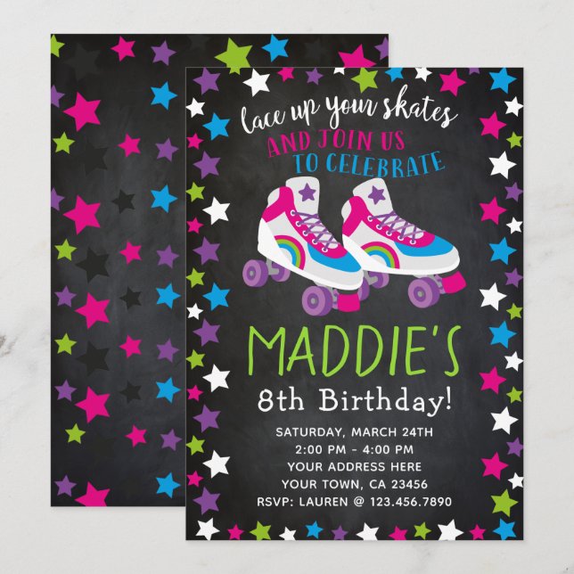 Roller Skate Invitation Anniversaire (Devant / Derrière)