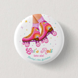 Roller Skate Let's Roll Skating Girl Birthday 1 Inch Round Button