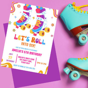 Roller Skate Let's Roll Skating Girl Birthday Invitation