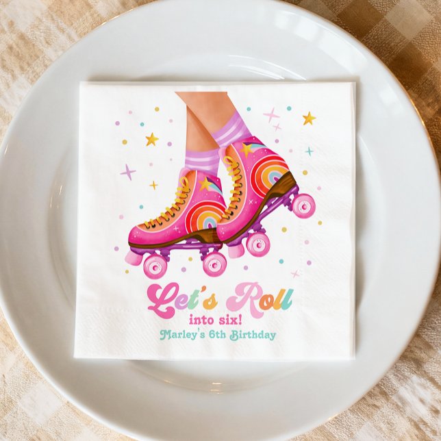 Roller Skate Let's Roll Skating Girl Birthday Napkin (Creator Uploaded)