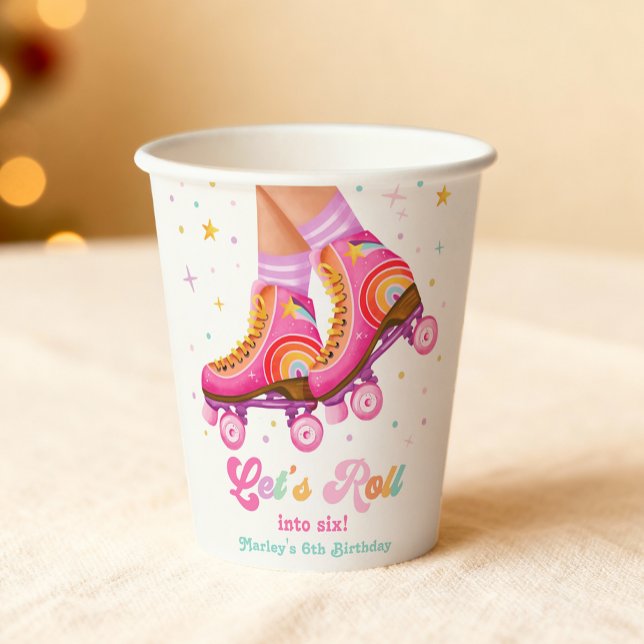 Roller Skate Let's Roll Skating Girl Birthday Paper Cups (Creator Uploaded)