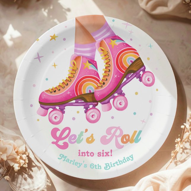 Roller Skate Let's Roll Skating Girl Birthday Paper Plate (Creator Uploaded)