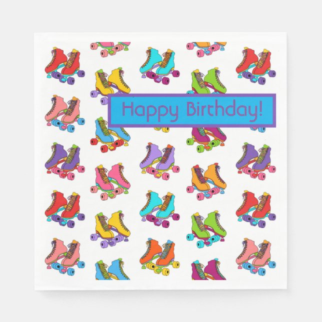 Roller Skate Party Colourful Customizable Birthday Napkin (Front)