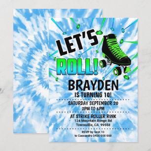 Roller Skate Party Invitation garçon Tie Dye Blue