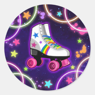 Roller Skate Party Sticker - Neon Glow Stars