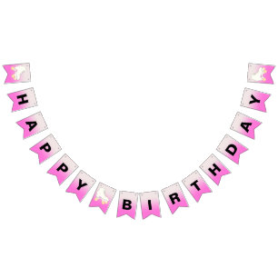 Roller Skate Pink Ombre Happy Birthday Bunting Flags