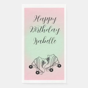 Roller Skate Pink Ombre Happy Birthday Napkin