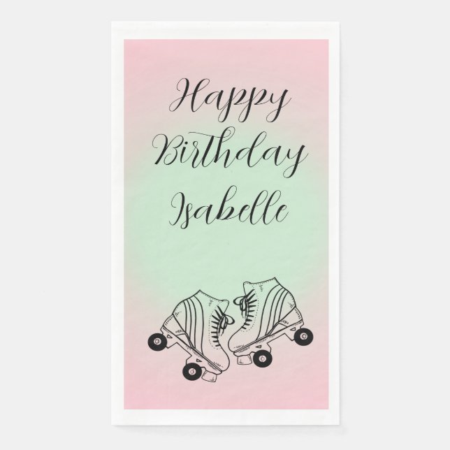 Roller Skate Pink Ombre Happy Birthday Napkin (Front)