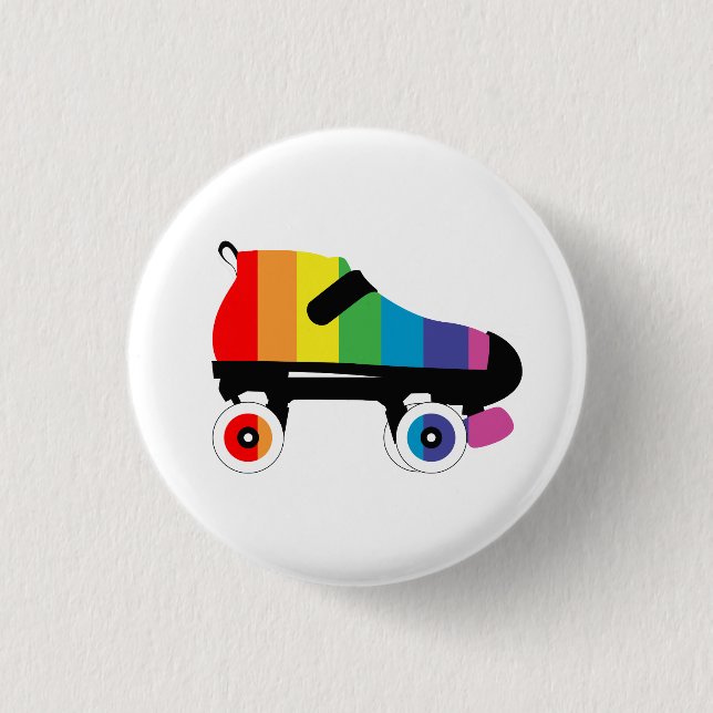 roller skate rainbow stripes 1 inch round button (Front)