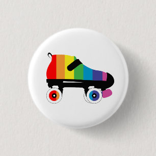 roller skate rainbow stripes 1 inch round button