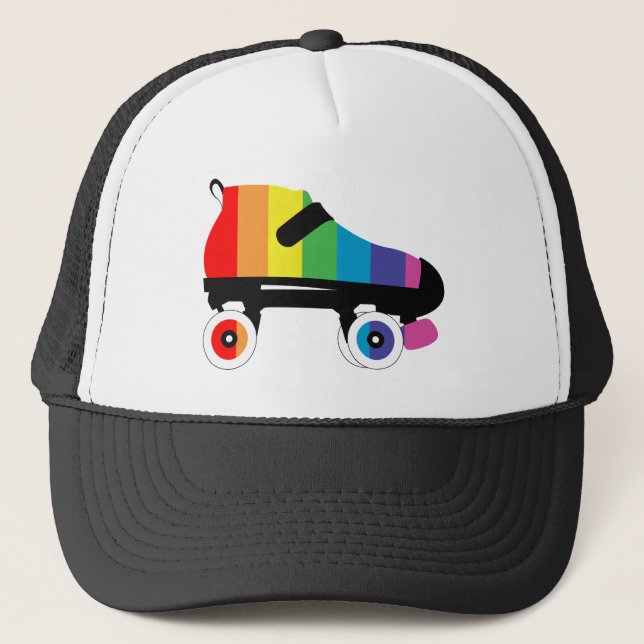 roller skate rainbow stripes trucker hat (Front)