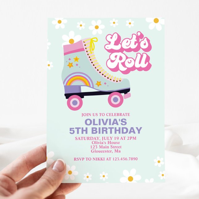 Roller skate Retro Daisy Birthday Invitation (Creator Uploaded)