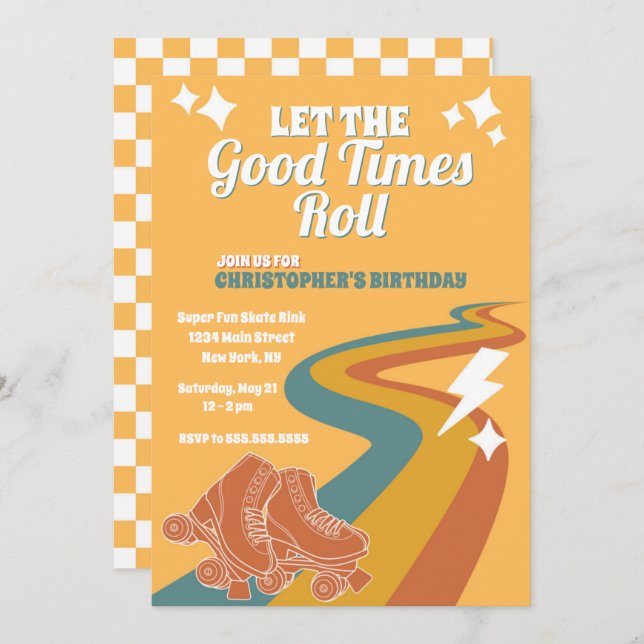 Roller Skate Retro Groovy Birthday Invitation (Front/Back)