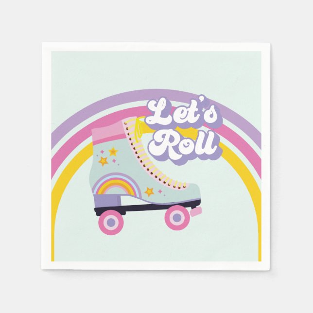 Roller skate Retro Rainbow Birthday Napkin (Front)