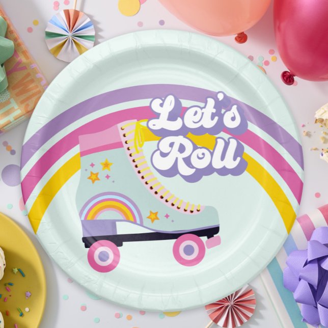 Roller skate Retro Rainbow Birthday Paper Plate (Creator Uploaded)