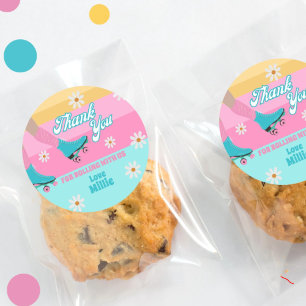 Roller skate Retro Rainbow Birthday Party Classic Round Sticker