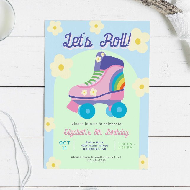 Roller Skate Retro Skating Girls Birthday Invitation (Creator Uploaded)
