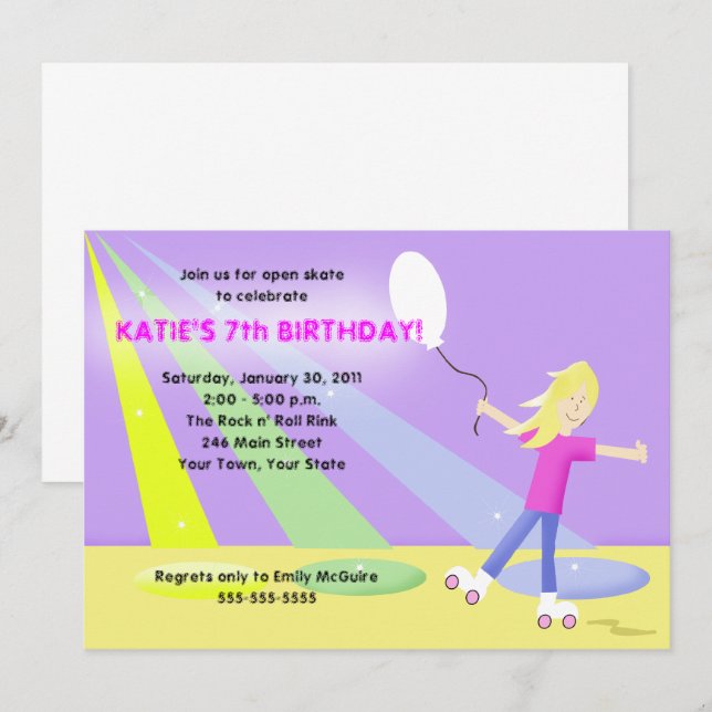 ROLLER SKATE Rollerskating 5x7 Birthday - Blonde Invitation (Front/Back)