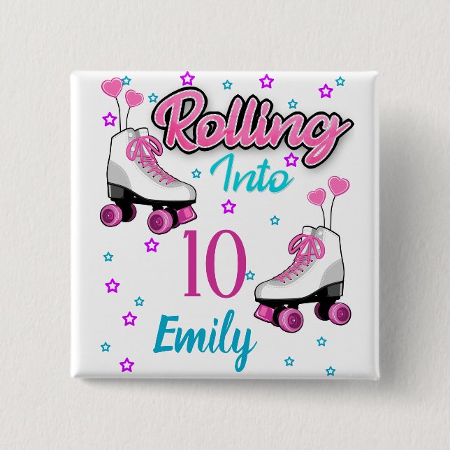 Roller Skate Skating Custom Birthday MAtching  2 Inch Square Button (Front)