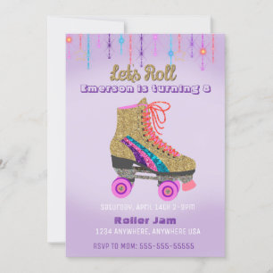 Roller skate, skating Party,  Roller Disco glitter Invitation