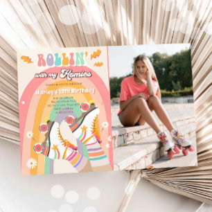 Roller Skate Skating Retro Groovy Birthday Party I Invitation