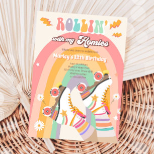 Roller Skate Skating Retro Groovy Birthday Party I Invitation