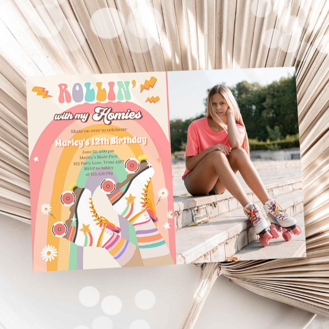 Roller Skate Skating Retro Groovy Birthday Party I Invitation (Creator Uploaded)
