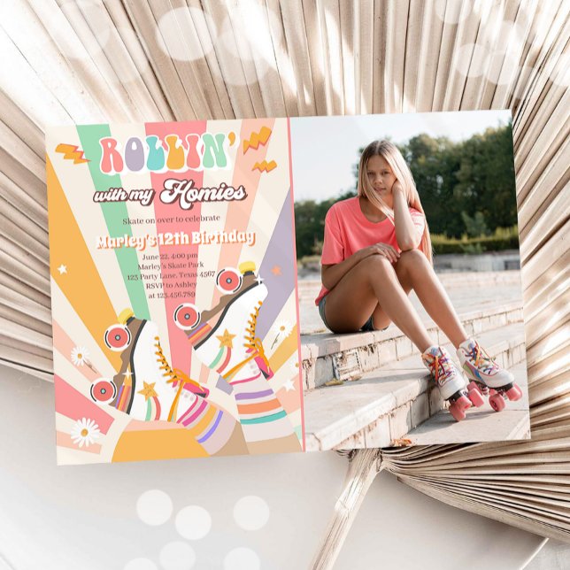 Roller Skate Skating Retro Groovy Birthday Party I Invitation (Creator Uploaded)