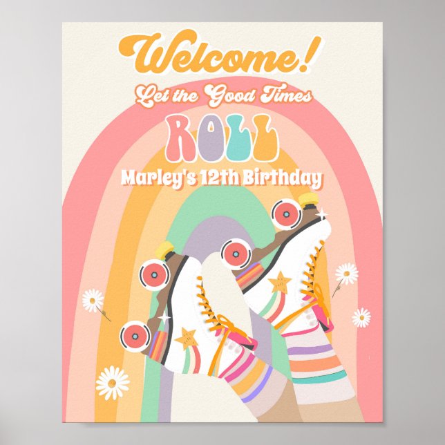 Roller Skate Skating Retro Groovy Birthday Welcome Poster (Front)