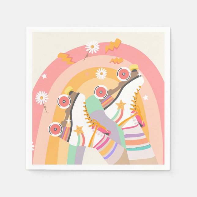 Roller Skate Skating Retro Groovy Girl Birthday Napkin (Front)