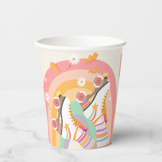 Roller Skate Skating Retro Groovy Girl Birthday Pa Paper Cups (Front)