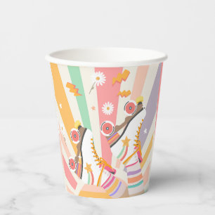 Roller Skate Skating Retro Groovy Girl Birthday Paper Cups